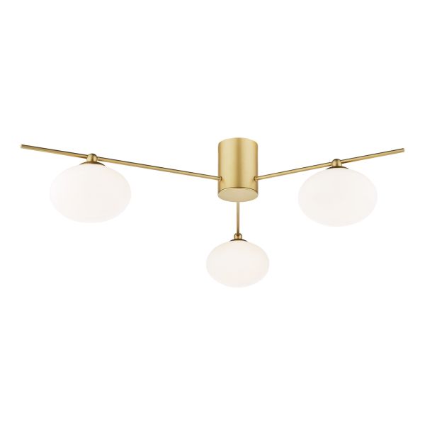 Люстра Dar Lighting JAS5335 Jasper 3 Light Semi-Flush Satin Gold and Opal Glass