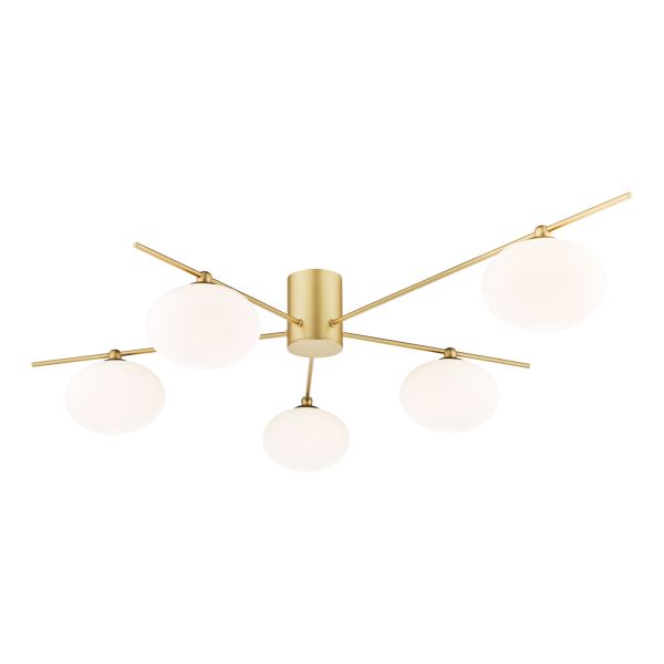 Люстра Dar Lighting JAS5435 Jasper 5 Light Semi-Flush Satin Gold and Opal Glass