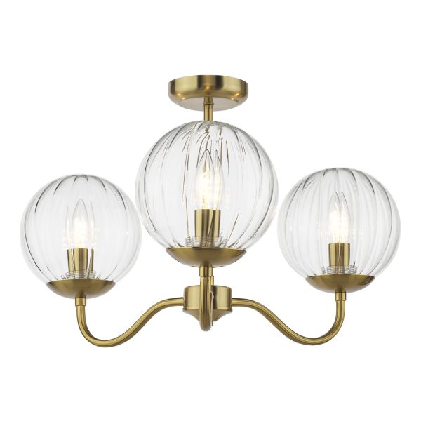 Люстра Dar Lighting JOC5342 Jocelyn 3 Light Semi-Flush Natural Brass and Glass