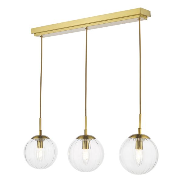 Lampa wisząca Dar Lighting JOC6242 Jocelyn 3 Light Bar Pendant Natural Brass and Glass