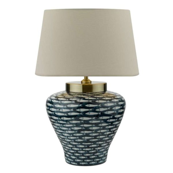 Lampa stołowa Dar Lighting JOY4223 + CEZ1629 Cezanne Joy Table Lamp Blue-White Fish Motif