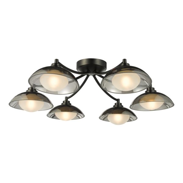 Люстра Dar Lighting KAD0622 Kadience 6 Light Semi-Flush Satin Black and Smoked Glass