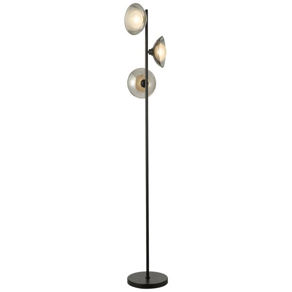 Торшер Dar Lighting KAD4922 Kadience 3 Light Floor Lamp Satin Black and Smoked Glass