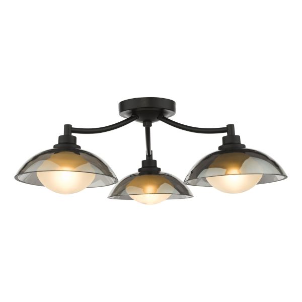 Люстра Dar Lighting KAD5322 Kadience 3 Light Semi-Flush Satin Black and Smoked Glass