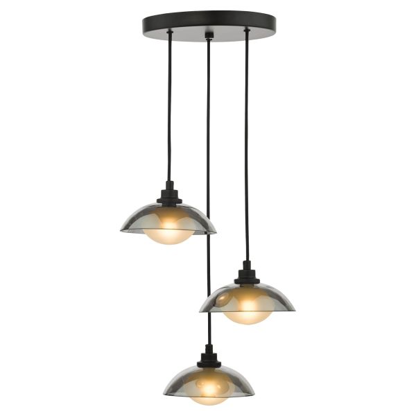 Підвісний світильник Dar Lighting KAD8822 Kadience 3 Light Cluster Pendant Satin Black and Smoked Glass
