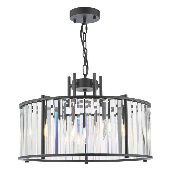Люстра Dar Lighting KIR0522 Kiran 5 Light Pendant Satin Black and Crystal