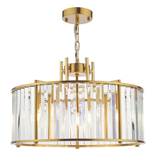 Żyrandol Dar Lighting KIR0535 Kiran 5 Light Pendant Natural Brass and Crystal