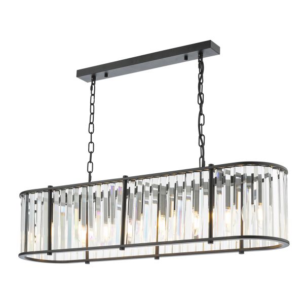 Люстра Dar Lighting KIR3422 Kiran 7 Light Bar Pendant Satin Black and Crystal