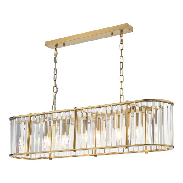 Люстра Dar Lighting KIR3435 Kiran 7 Light Bar Pendant Natural Brass and Crystal