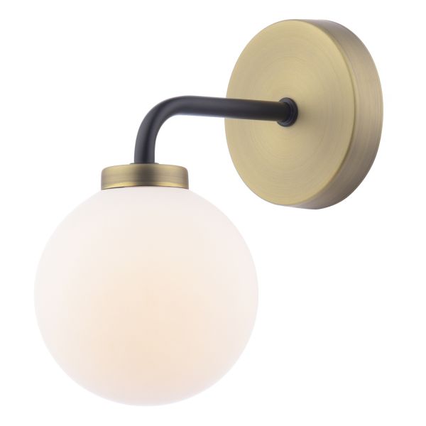 Kinkiet Dar Lighting LAI0754-02 Lainey Wall Light Matt Black and Antique Brass With Opal Glass