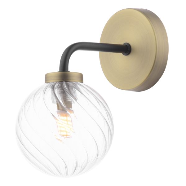Kinkiet Dar Lighting LAI0754-03 Lainey Wall Light Matt Black and Antique Brass With Twisted Glass