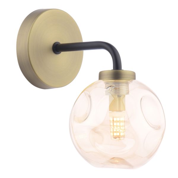 Kinkiet Dar Lighting LAI0754-27 Lainey Wall Light Matt Black and Antique Brass With Closed Organic Amber Glass
