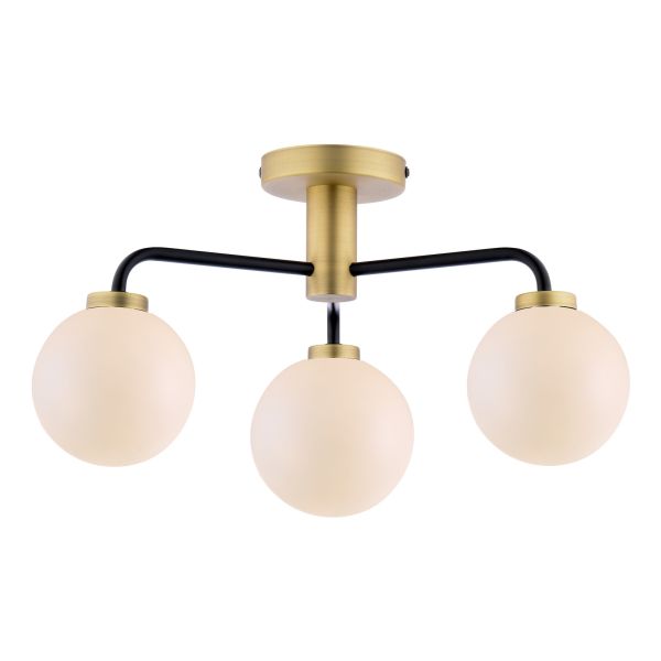 Żyrandol Dar Lighting LAI5354-02 Lainey 3 Light Semi-Flush Matt Black and Antique Brass With Opal Glass