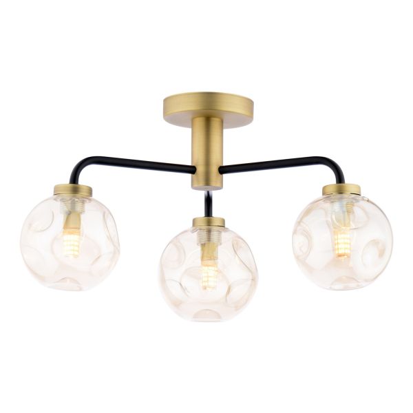 Люстра Dar Lighting LAI5354-27 Lainey 3 Light Semi-Flush Matt Black and Antique Brass With Closed Organic Amber Glass