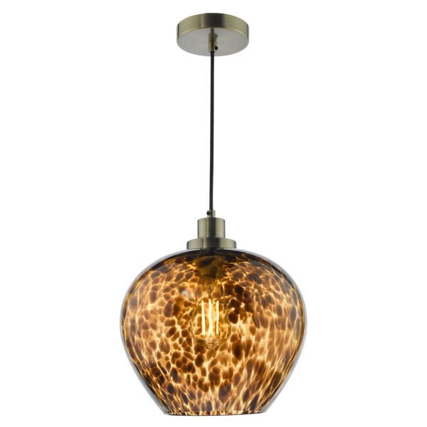 Підвісний світильник Dar Lighting LEA0106 Leandra Pendant Tortoiseshell Glass and Antique Brass