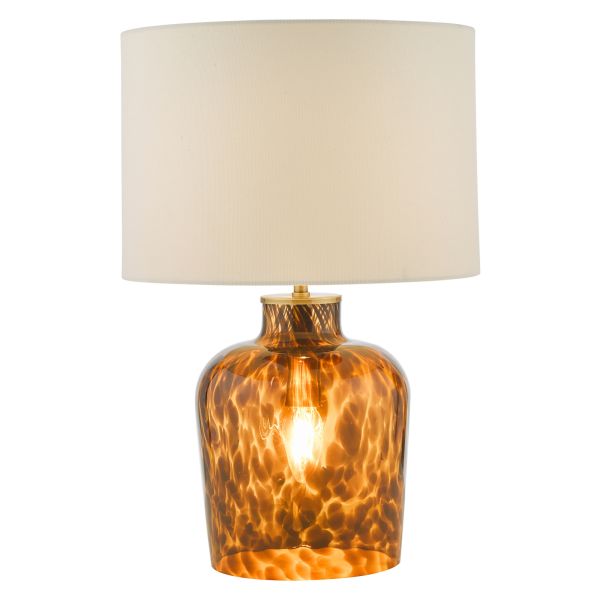 Настільна лампа Dar Lighting LEA4206 Leandra Dual Light Table Lamp Tortoiseshell Glass With Shade