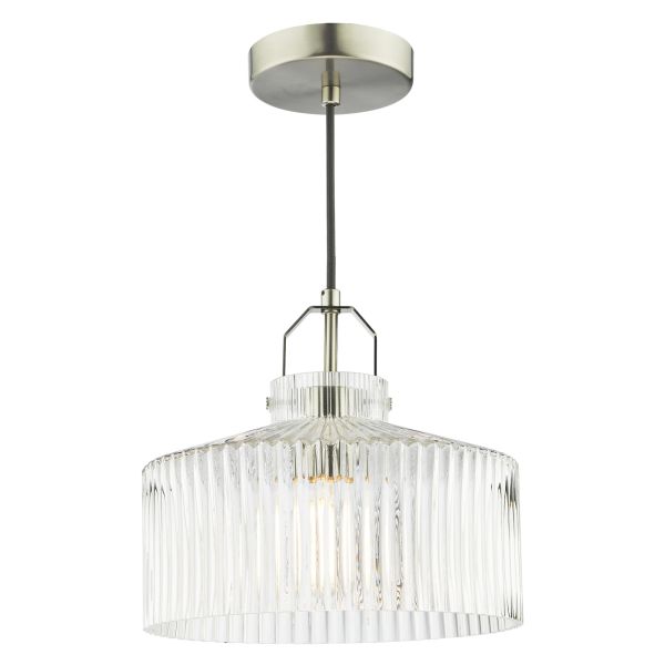Lampa wisząca Dar Lighting LEN0146 Lenka Pendant Satin Nickel and Ribbed Glass