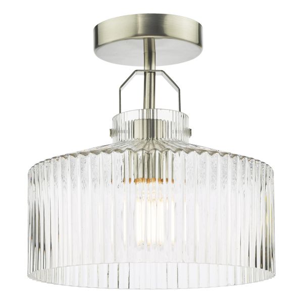 Żyrandol Dar Lighting LEN4846 Lenka Semi-Flush Satin Nickel and Ribbed Glass