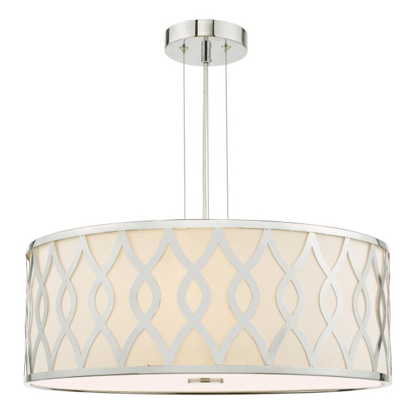 Żyrandol Dar Lighting LOC0450 Locryn 4 Light Pendant Polished Chrome and Ivory