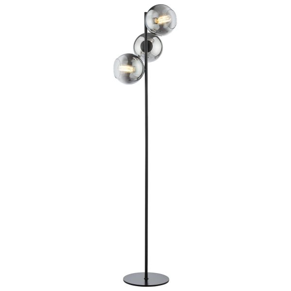 Торшер Dar Lighting LYC4922 Lycia 3 Light Floor Lamp Matt Black and Smoked Ombre Glass