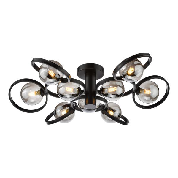 Żyrandol Dar Lighting LYN4822-01 Lynette 9 Light Semi-Flush Satin Black With Smoked Glass