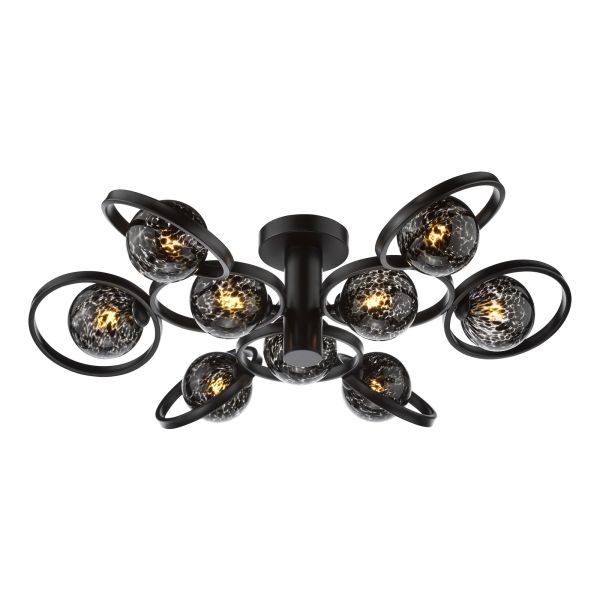Żyrandol Dar Lighting LYN4822-21 Lynette 9 Light Semi-Flush Satin Black With Black Confetti Glass