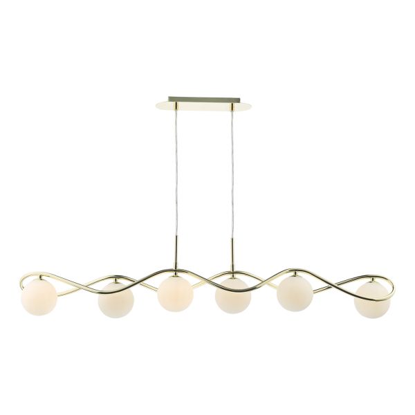 Lampa wisząca Dar Lighting LYS6235 Lysandra 6 Light Bar Pendant Polished Gold and Opal Glass