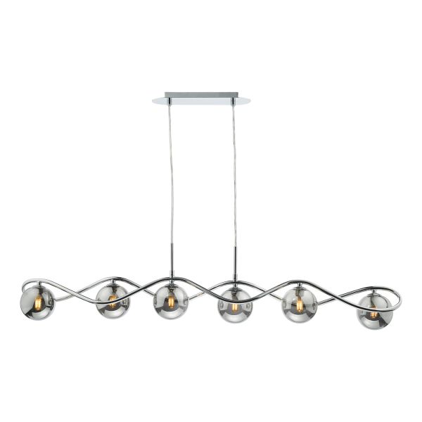 Підвісний світильник Dar Lighting LYS6250 Lysandra 6 Light Bar Pendant Polished Chrome and Smoked Glass