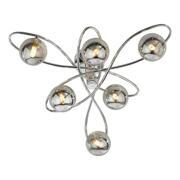 Żyrandol Dar Lighting LYS6450 Lysandra 6 Light Semi-Flush Polished Chrome and Smoked Glass