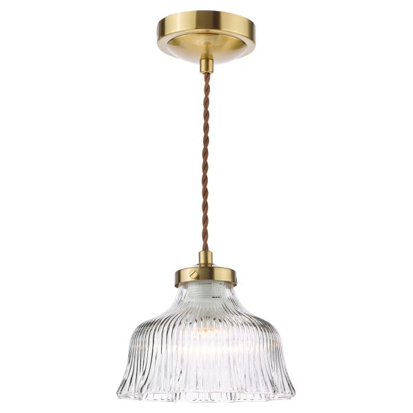 Lampa wisząca Dar Lighting MAU0142 Maude Pendant Natural Brass and Ribbed Glass
