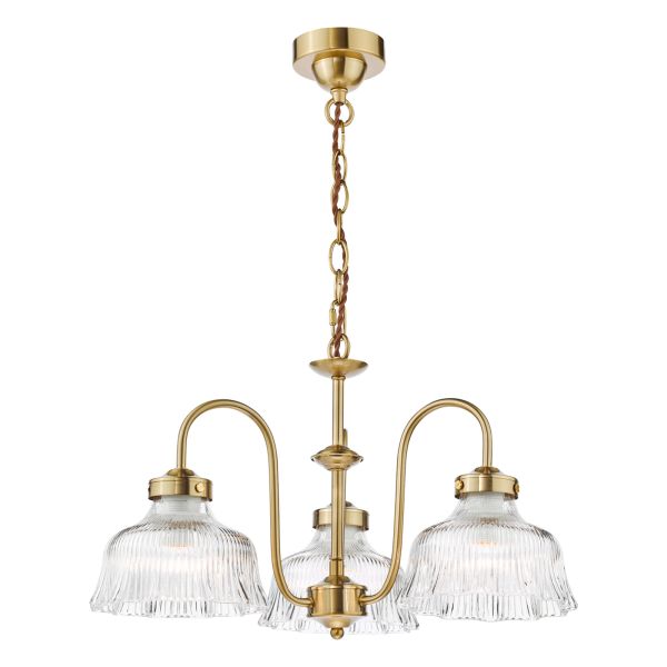 Żyrandol Dar Lighting MAU0342 Maude 3 Light Armed Pendant Natural Brass and Ribbed Glass