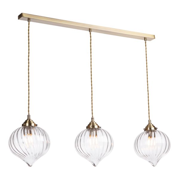 Lampa wisząca Dar Lighting MYA0375 Mya 3 Light Bar Pendant Antique Brass and Glass