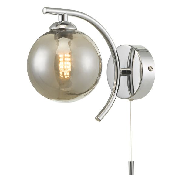 Бра Dar Lighting NAK0750-01 Nakita Wall Light Polished Chrome With Smoked Glass