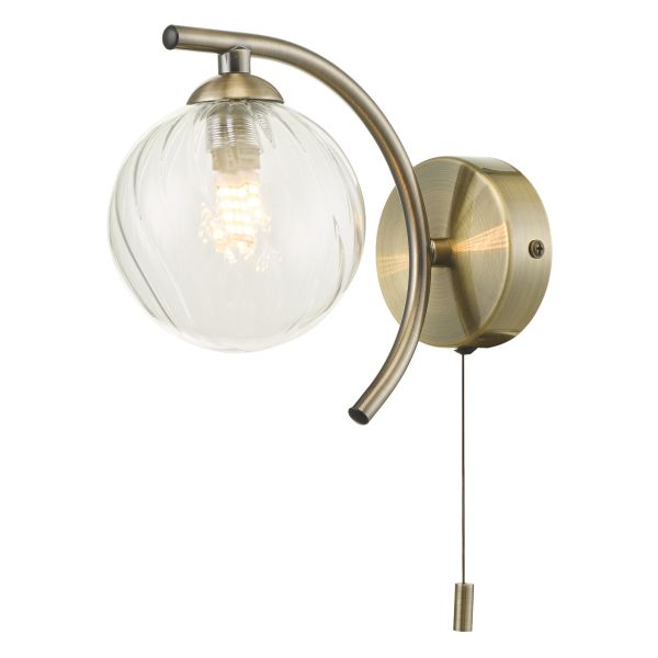 Kinkiet Dar Lighting NAK0775-03 Nakita Wall Light Antique Brass With Twisted Glass