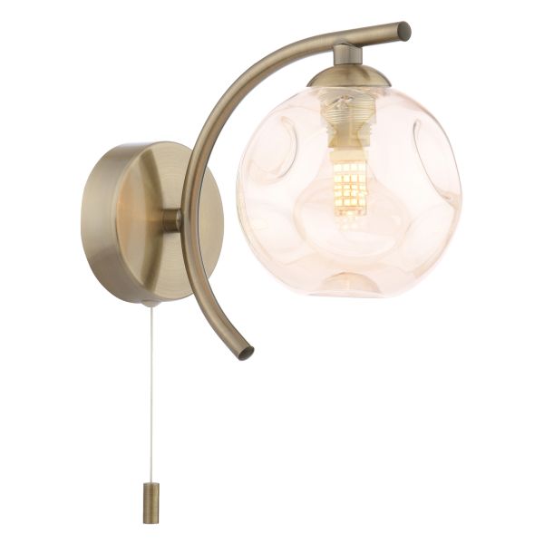 Бра Dar Lighting NAK0775-27 Nakita Wall Light Antique Brass With Closed Organic Amber Glass