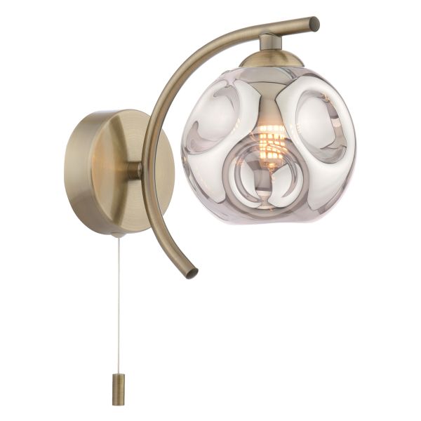 Бра Dar Lighting NAK0775-28 Nakita Wall Light Antique Brass With Closed Organic Smoked Glass