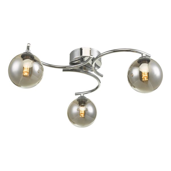 Люстра Dar Lighting NAK5350-01 Nakita 3 Light Semi Flush Polished Chrome With Smoked Glass