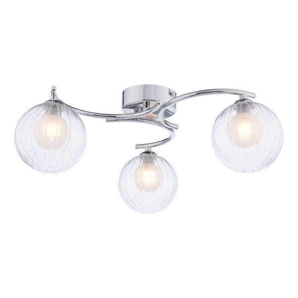Люстра Dar Lighting NAK5350-20 Nakita 3 Light Semi Flush Polished Chrome With Clear/Opal Glass
