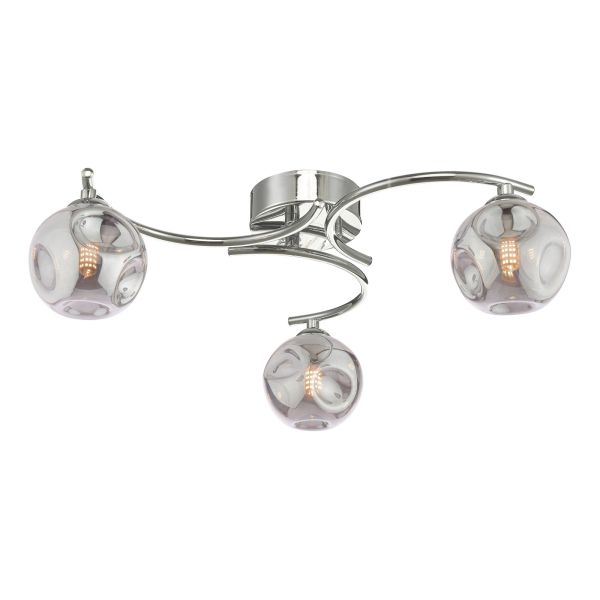 Люстра Dar Lighting NAK5350-28 Nakita 3 Light Semi Flush Polished Chrome With Closed Organic Smoked Glass