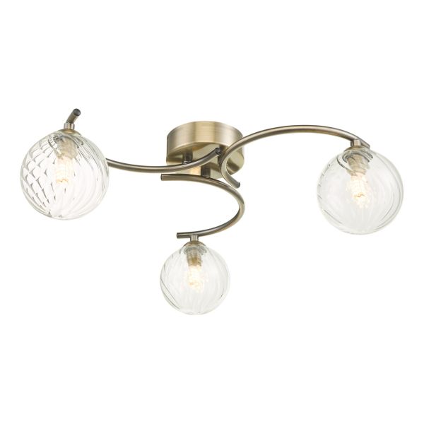 Люстра Dar Lighting NAK5375-03 Nakita 3 Light Semi Flush Antique Brass With Twisted Glass