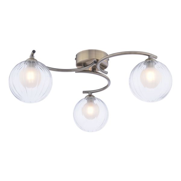 Люстра Dar Lighting NAK5375-20 Nakita 3 Light Semi Flush Antique Brass With Clear/Opal Glass
