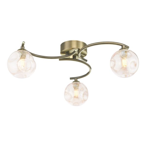 Люстра Dar Lighting NAK5375-27 Nakita 3 Light Semi Flush Antique Brass With Closed Organic Amber Glass