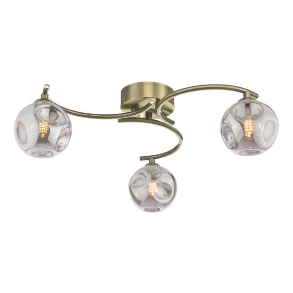 Люстра Dar Lighting NAK5375-28 Nakita 3 Light Semi Flush Antique Brass With Closed Organic Smoked Glass