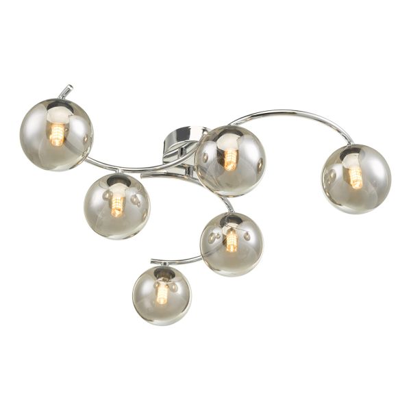 Люстра Dar Lighting NAK6450-01 Nakita 6lt Semi Flush Polished Chrome With Smoked Glass