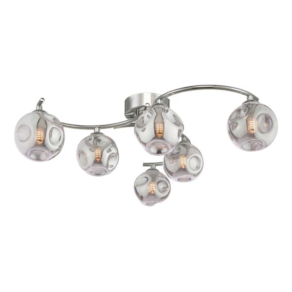 Люстра Dar Lighting NAK6450-28 Nakita 6lt Semi Flush Polished Chrome With Closed Organic Smoked Glass