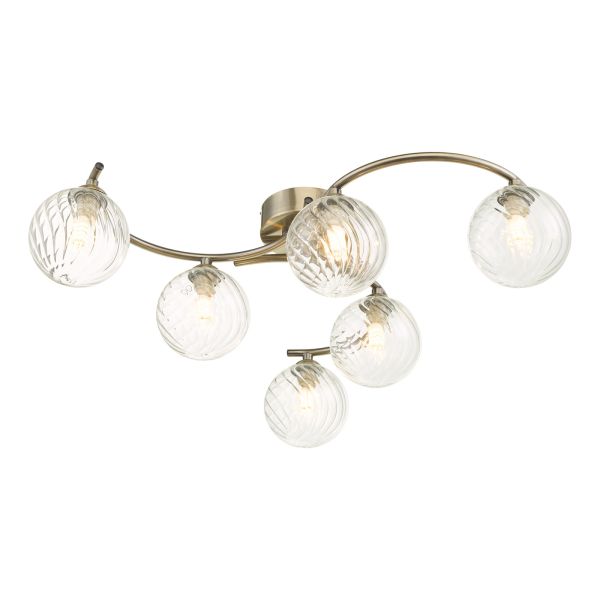 Люстра Dar Lighting NAK6475-03 Nakita 6 Light Semi Flush Antique Brass With Twisted Glass