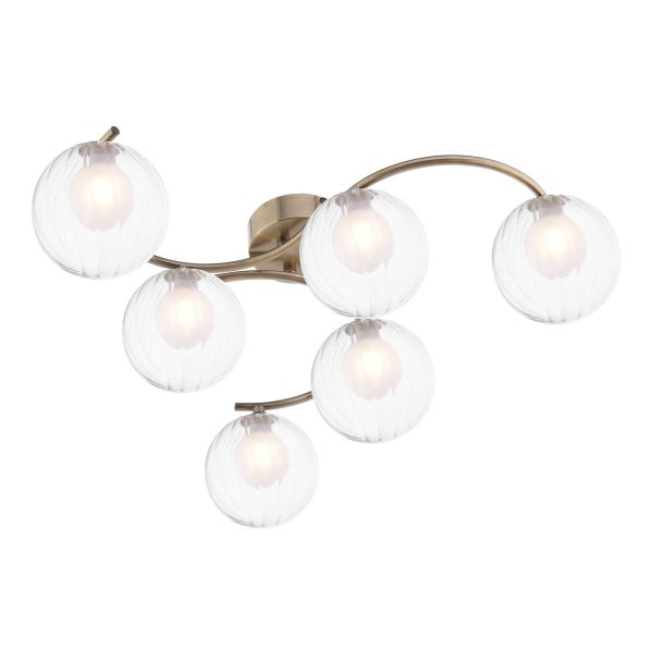 Люстра Dar Lighting NAK6475-20 Nakita 6 Light Semi Flush Antique Brass With Clear/Opal Glass