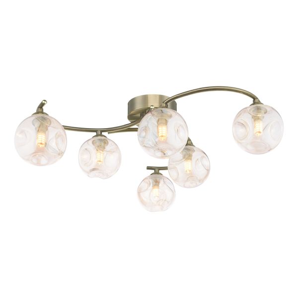 Люстра Dar Lighting NAK6475-27 Nakita 6 Light Semi Flush Antique Brass With Closed Organic Amber Glass