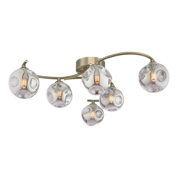 Люстра Dar Lighting NAK6475-28 Nakita 6 Light Semi Flush Antique Brass With Closed Organic Smoked Glass