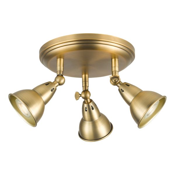 Spot Dar Lighting NAT7642 Nathaniel 3 Light Plate Spotlight Aged Brass